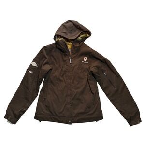 Burton Kids Snowboard Jacket Brown Pink Logo Insulated Hooded Ski Coat